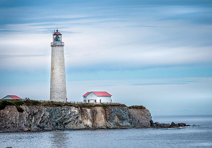 Oldest lighthouse in Gaspe Peninsula, Cap des Rosiers, Quebec. 