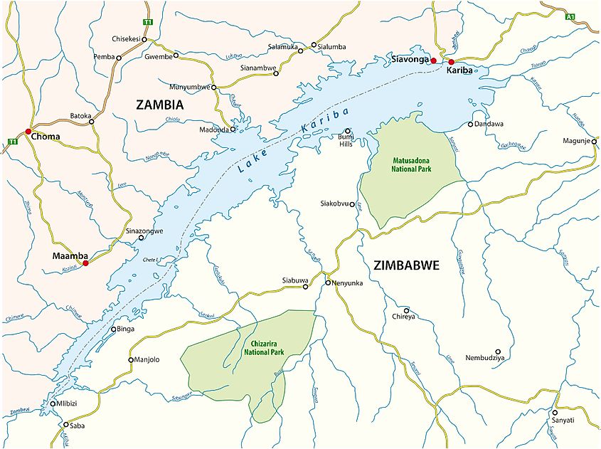 Map showing the location of Lake Kariba.