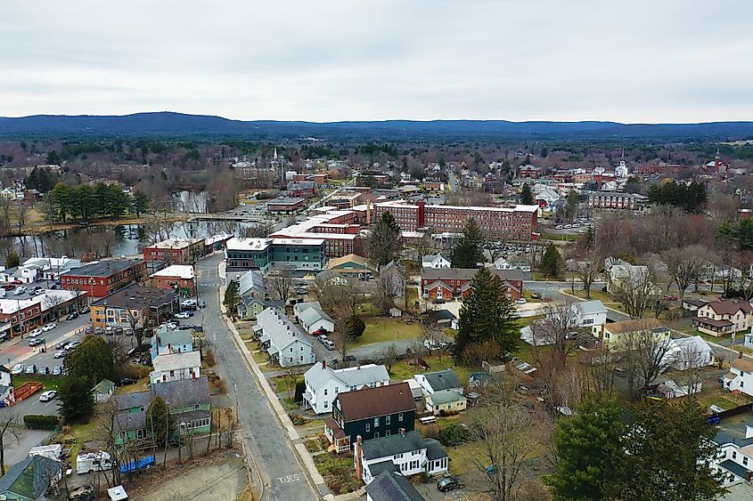 An aerial view of Easthampton, Massachusetts