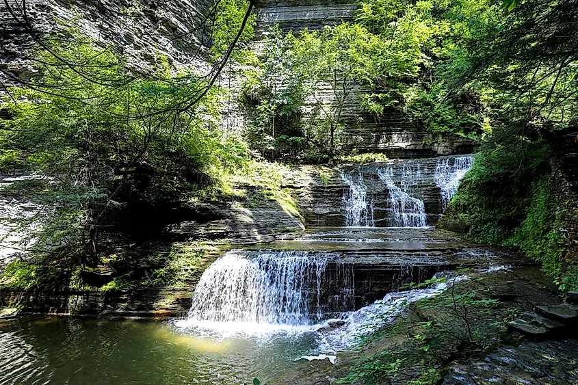 Waterfalls along the Gorge Hiking Trail in Buttermilk Falls State Park, Ithaca, New York