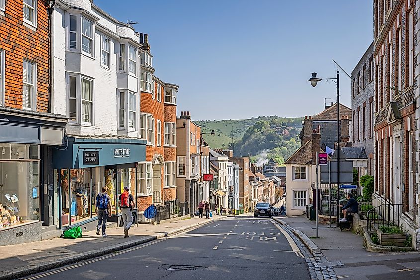 View looking down Lewes High street towards the River Ouse in Lewes, Sussex, UK. Editorial credit: Nigel Jarvis / Shutterstock.com