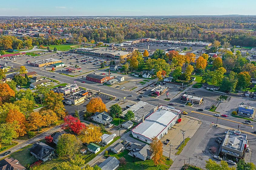 Aerial view of Goshen, Indiana.