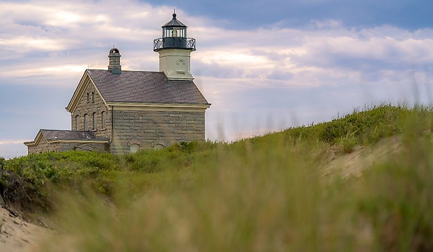 Late afternoon summer photo of the historic North Lighthouse on New Shoreham, Block Island, Rhode Island.