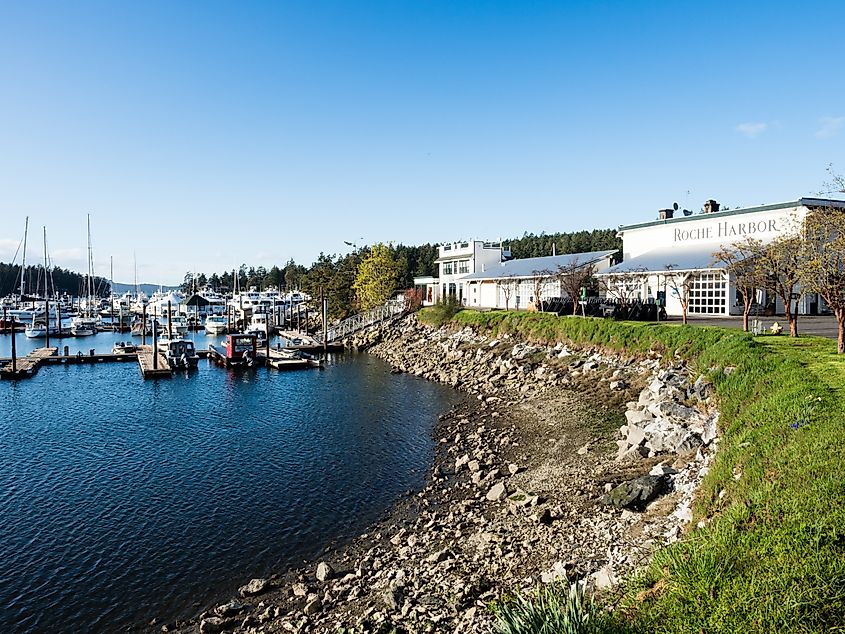 Roche Harbor, San Juan Island, Washington: View of Roche Harbor resort and marina in the evening