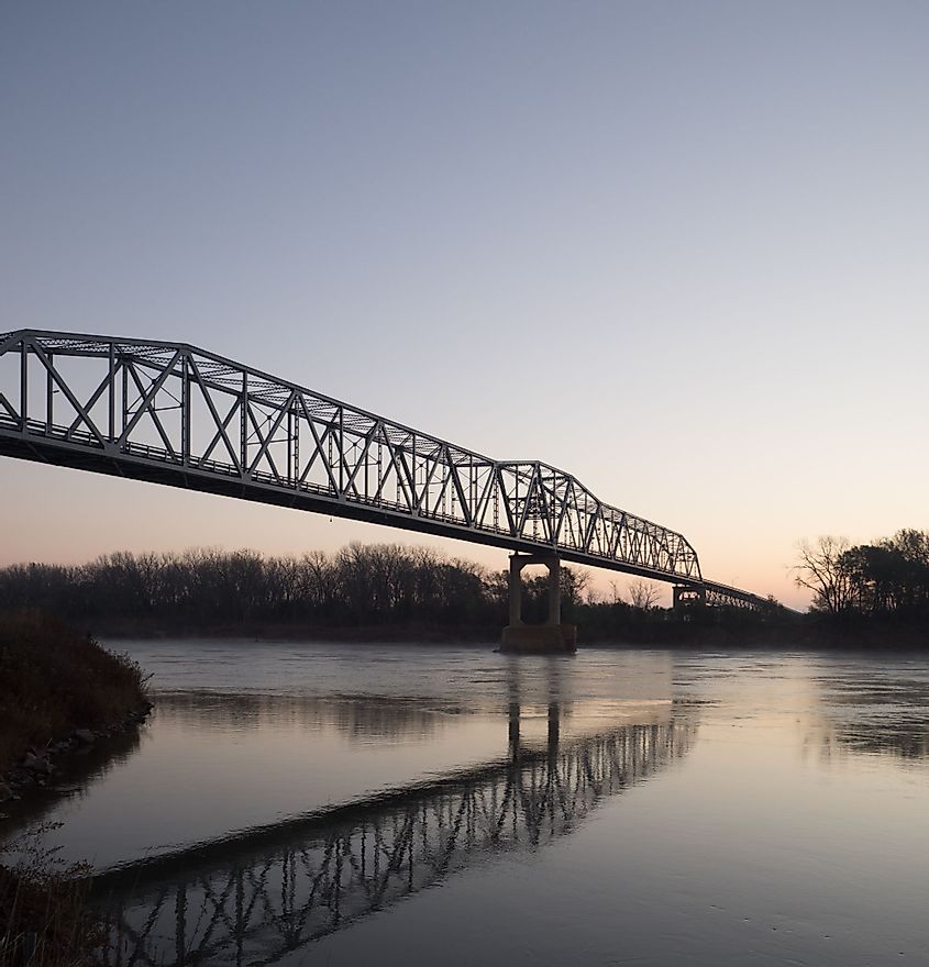 Bridge over Missouri River at Decatur, Nebraska at sunrise
