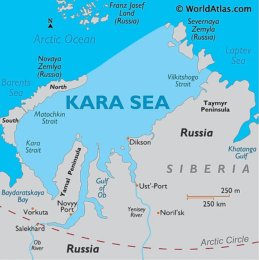 Map showing the location of the Kara Strait 