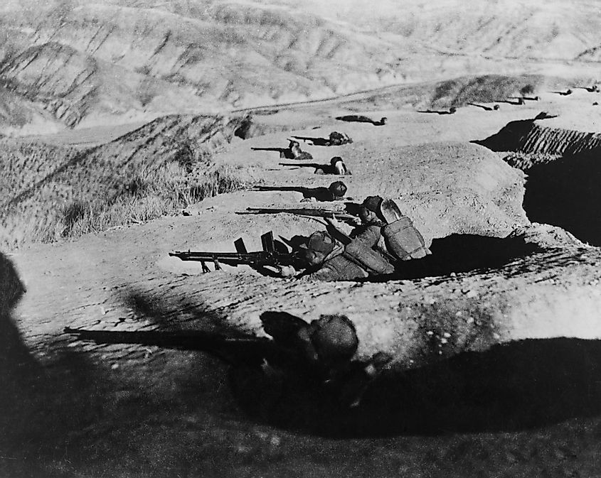 Chinese soldiers in fox holes during the Second Sino-Japanese War/ World War 2. Ca. 1942-43.