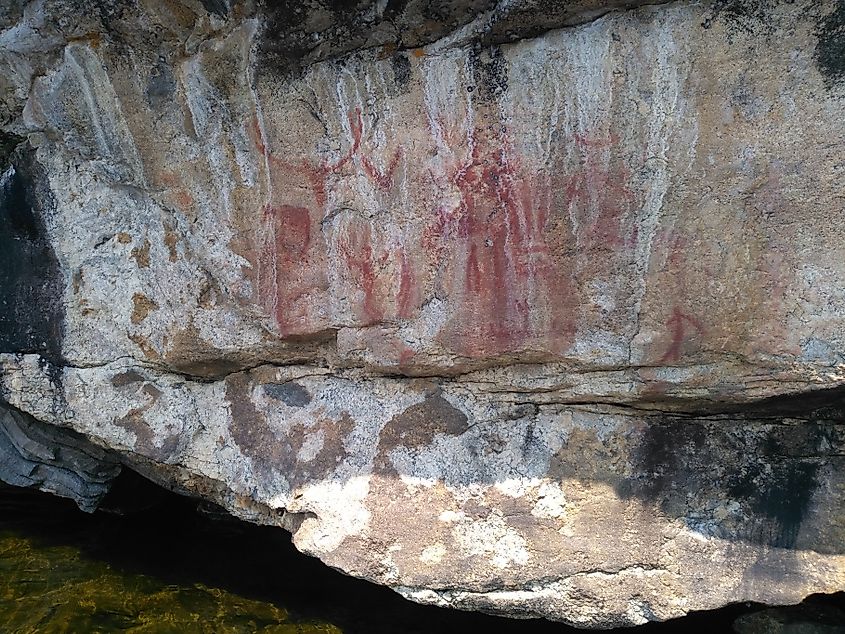 Ancient First Nations pictograph in Quetico Provincial Park, Northern Ontario.