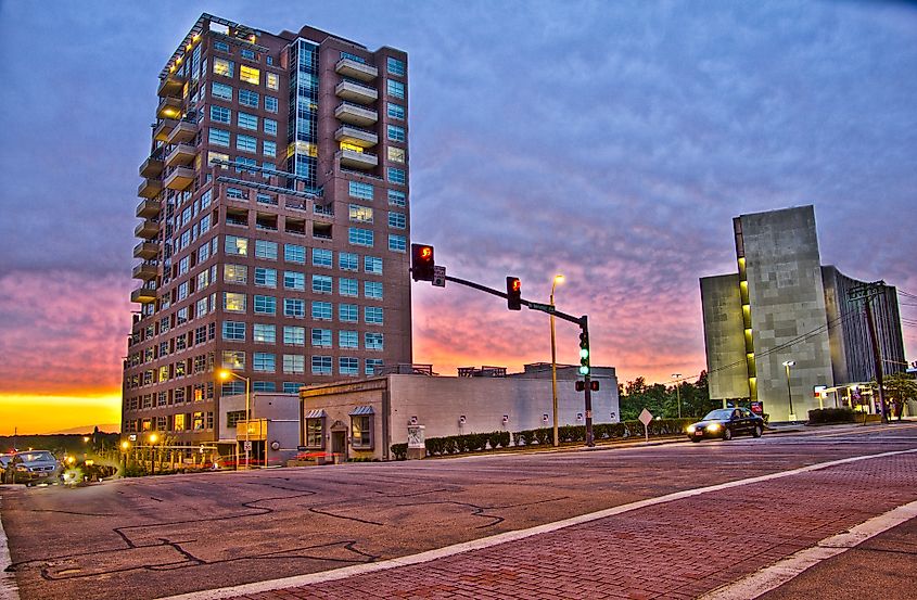 Downtown Clayton at Sunset in Saint Louis, Missouri.