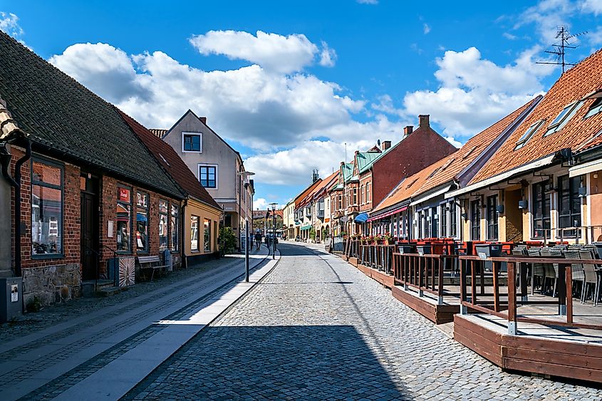 Empty streets of traditional old townhouses in Simrishamn, Southern Sweden