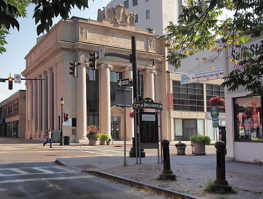 Downtown Binghamton,Broome County in the southern tier of New York State, on a weekday morning, via debra millet / Shutterstock.com