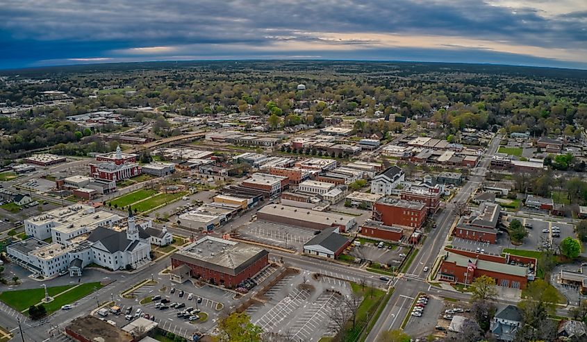 Aerial View of Opelika, Alabama at Dusk