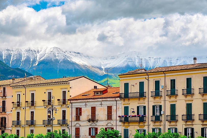 View of the Maiella massif from the Piazza Garibaldi, Sulmona, Italy (Credit: Only Fabrizio / Shutterstock)