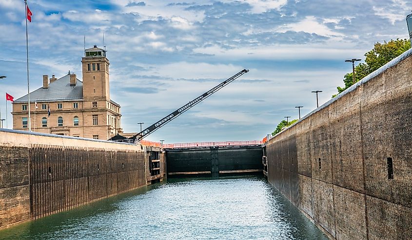 Soo Lock in Sault Ste Marie, Michigan in the Upper Peninsula.