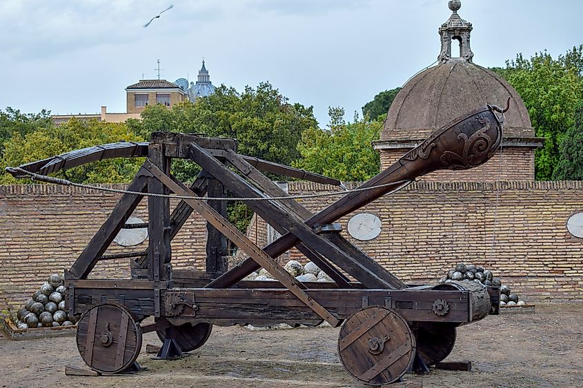 Roman catapult at Sant'Angelo Castle, Italy.