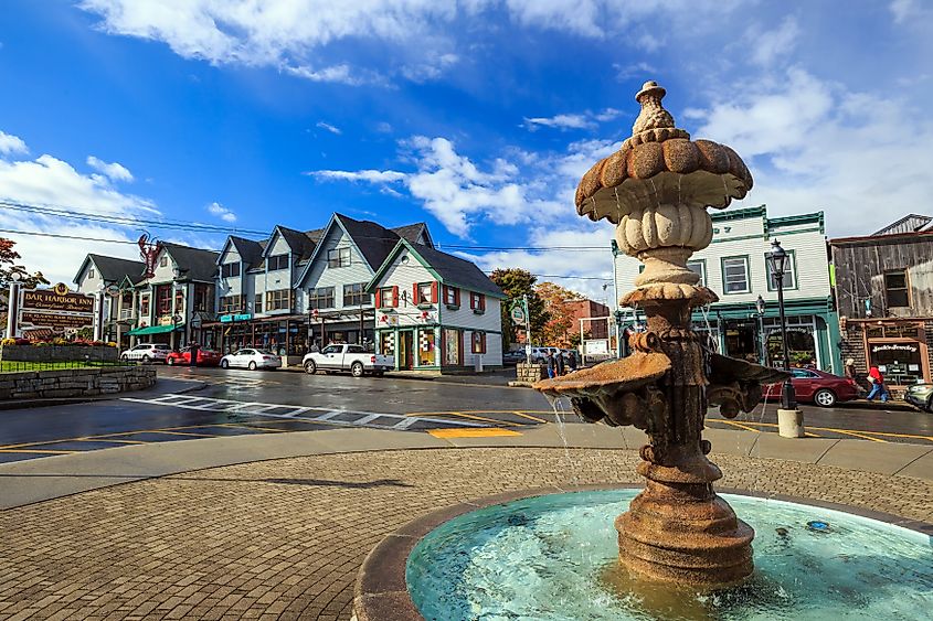 The charming downtown of Bar Harbor, Maine.
