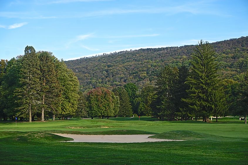 The historic golf course at the Shawnee Inn, Shawnee on Delaware, in the Pocono Mountains of Pennsylvania.