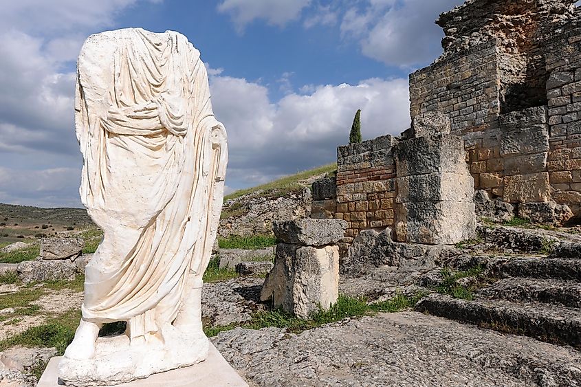  A headless Roman statue wearing a toga.