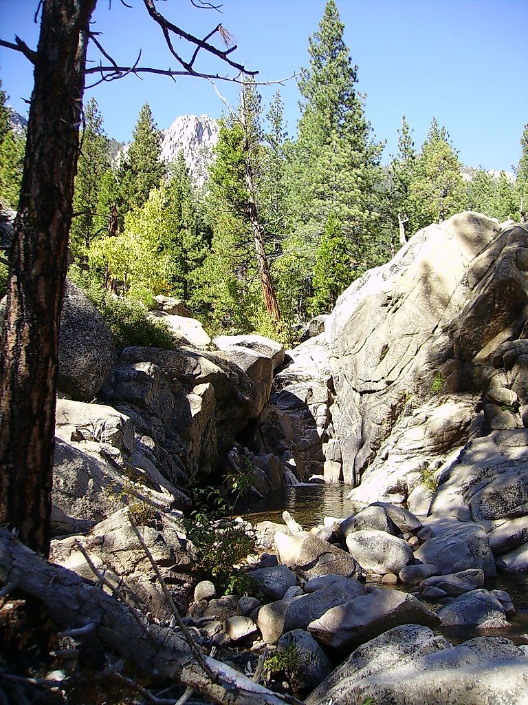 Streambed and waterfall at Grover Hot Springs.