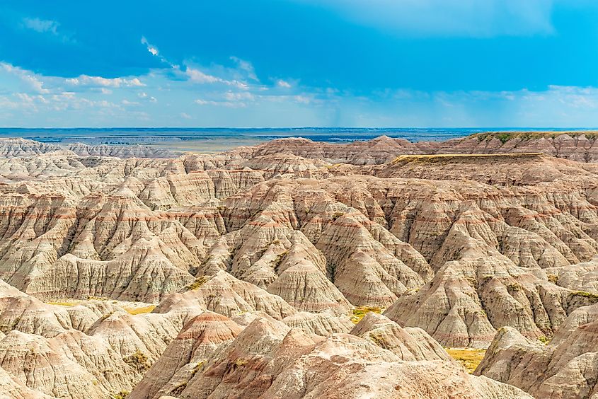Badlands national park sunset landscape in South Dakota.