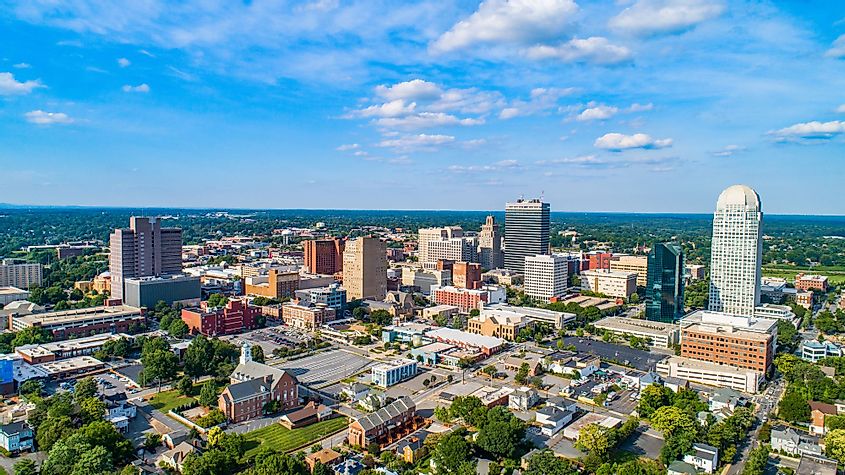 Aerial view of the skyline of downtown Winston-Salem, North Carolina