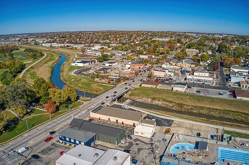 Aerial view of the Omaha suburb of Papillion, Nebraska