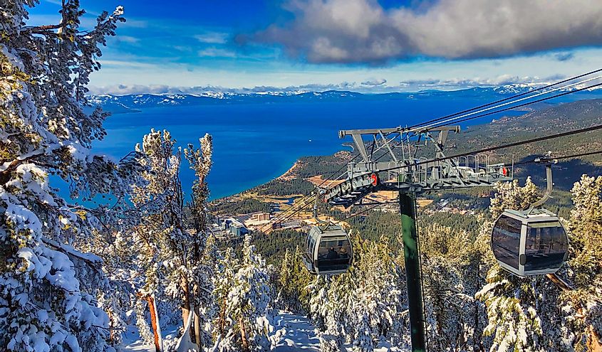 Scenic landscape view from cable car ride in South Lake Tahoe, California.