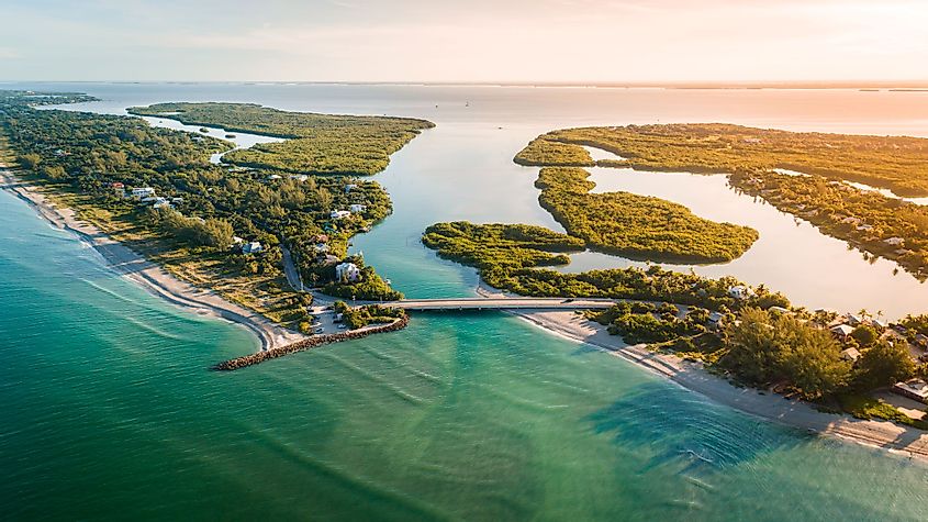 Aerial view of sunrise in Captiva Island, Florida