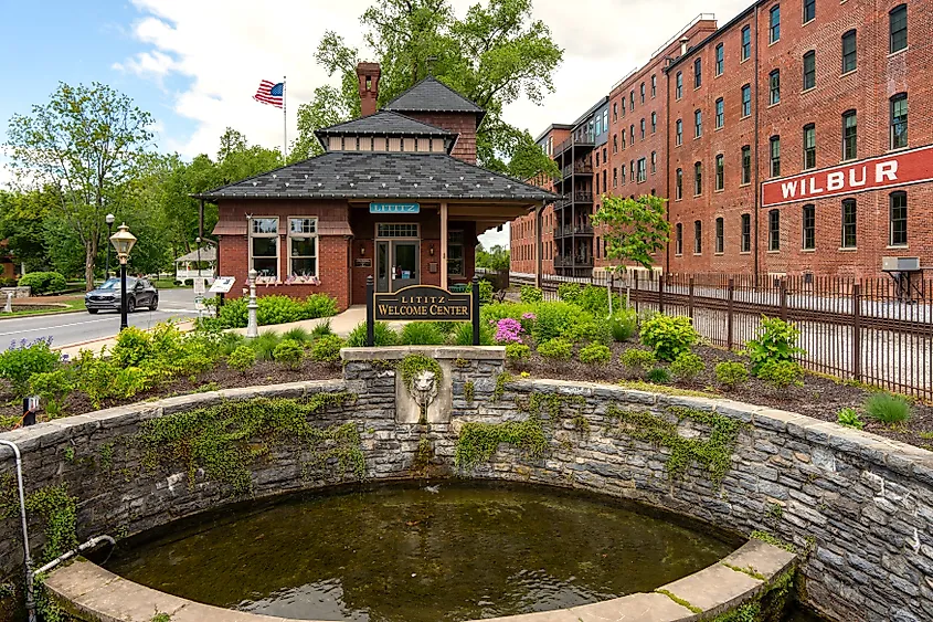 The Lititz Welcome Center building in downtown Lititz, Pennsylvania.