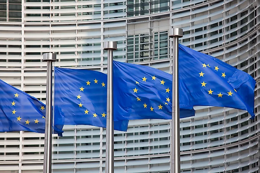 Flags outside of the European Union.