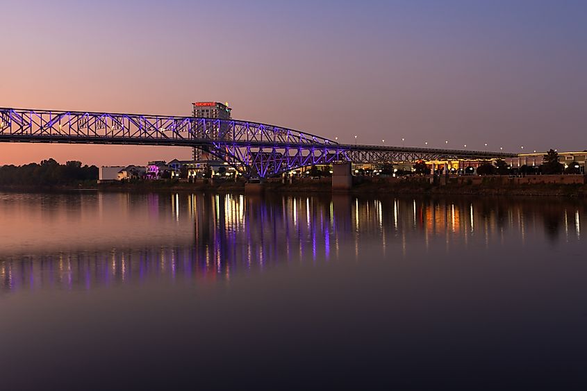 Twilight view of the Red River in Shreveport, Louisiana