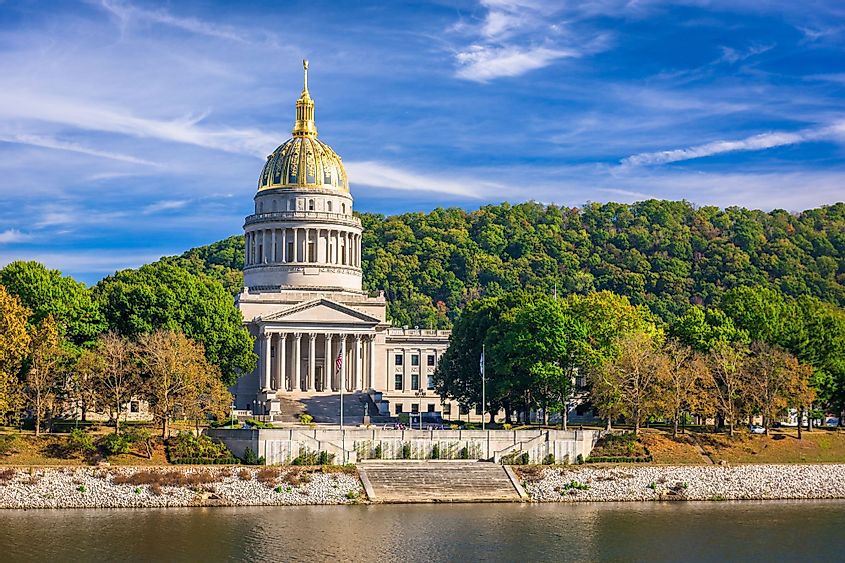 West Virginia State Capitol on the Kanawha River in Charleston, West Virginia