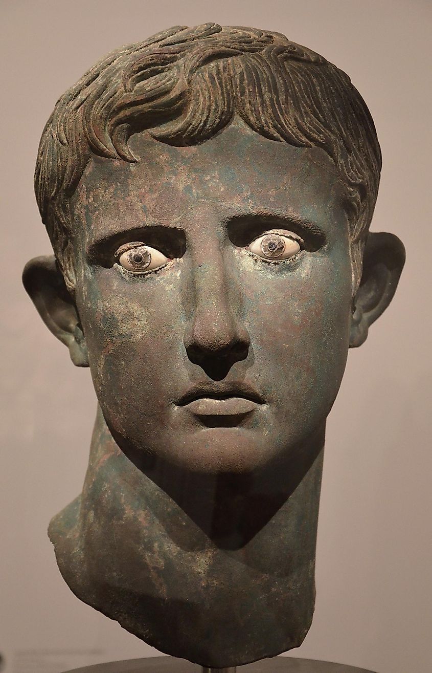 Bronze head from an over-life-sized statue of Augustus, found in the ancient Nubian site of Meroë in Sudan