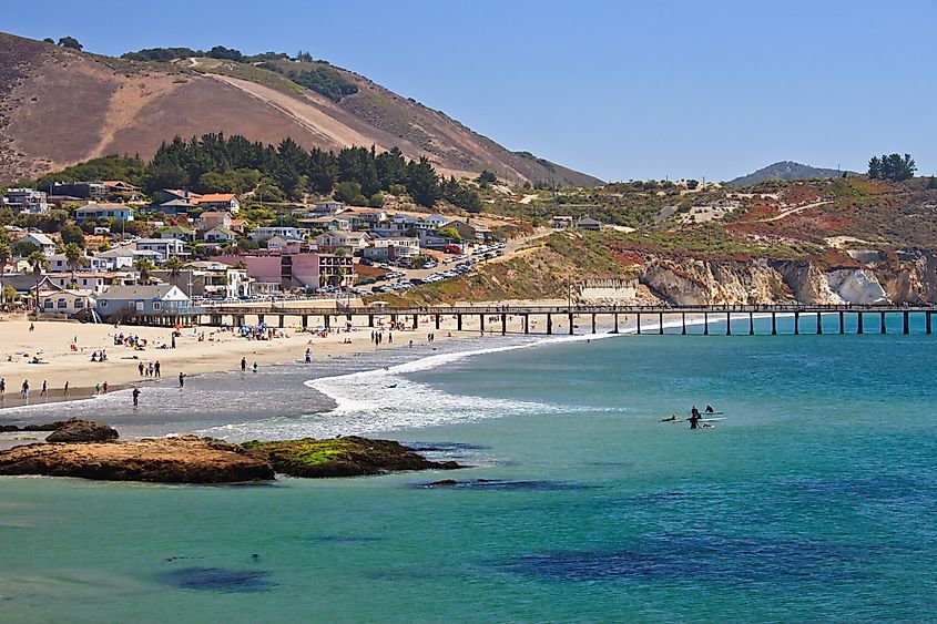 Avila Beach, a very popular whale watching destination in California, located south of San Luis Obispo and right off Pacific Coast.