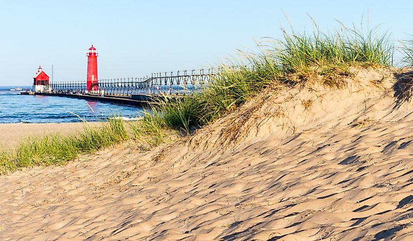 Beach at Grand Haven Lighthouse and Pier
