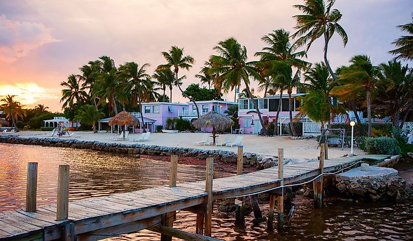 Beautiful sunset on the quiet beach of Marathon Key in Florida Keys
