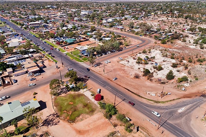 Aerial of Lightning ridge main street.
