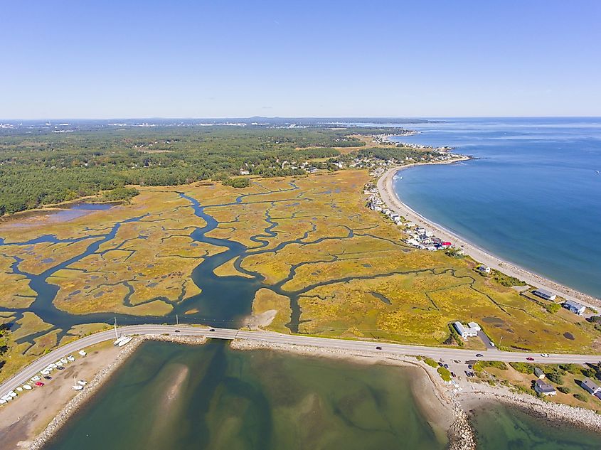 Rye Harbor aerial view in Rye Harbor State Park in town of Rye, New Hampshire 