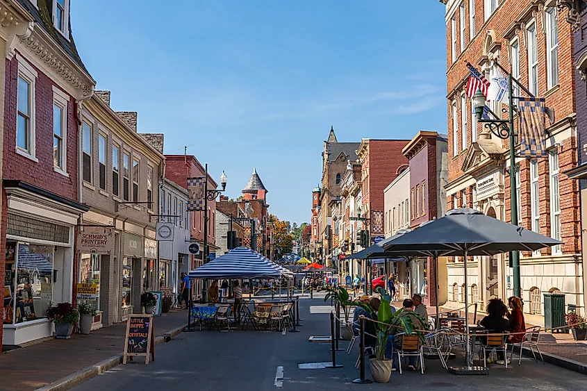A lively street scene in downtown Staunton, Virginia.