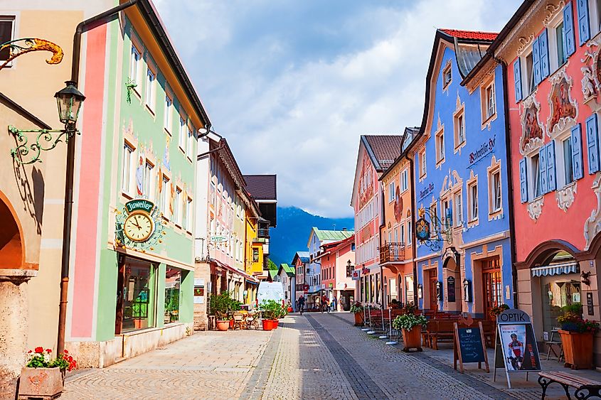 Ludwigstrasse, a historic street in Garmisch Partenkirchen town, Bavaria
