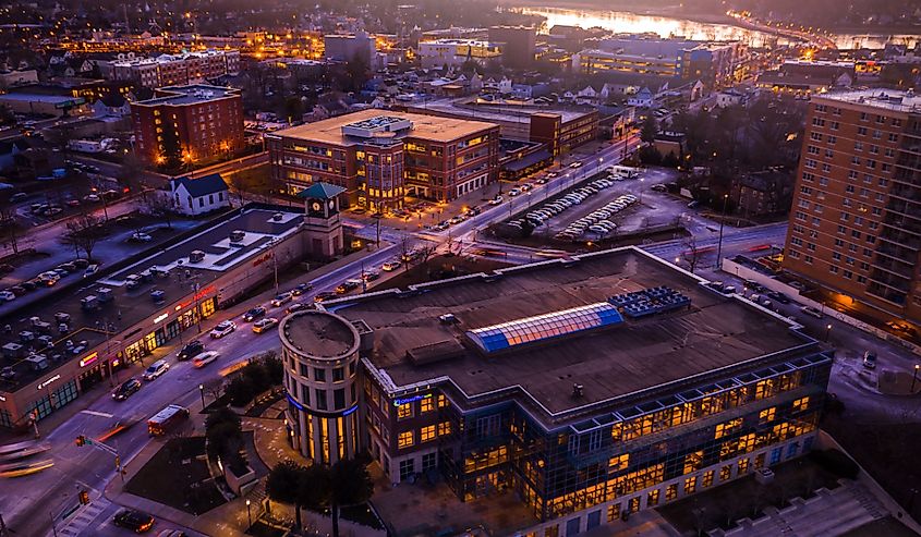 Aerial sunset in Red Bank, New Jersey