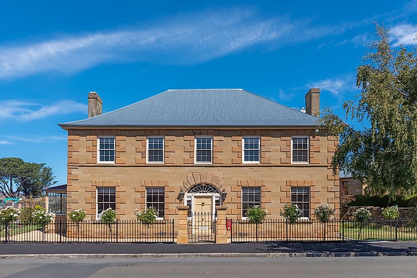 View of a historical house in Oatlands, Tasmania, Australia.