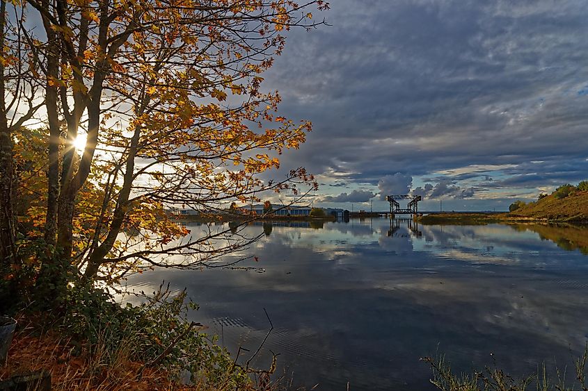 Rail line along Puget Sound near Steilacoom, Washington