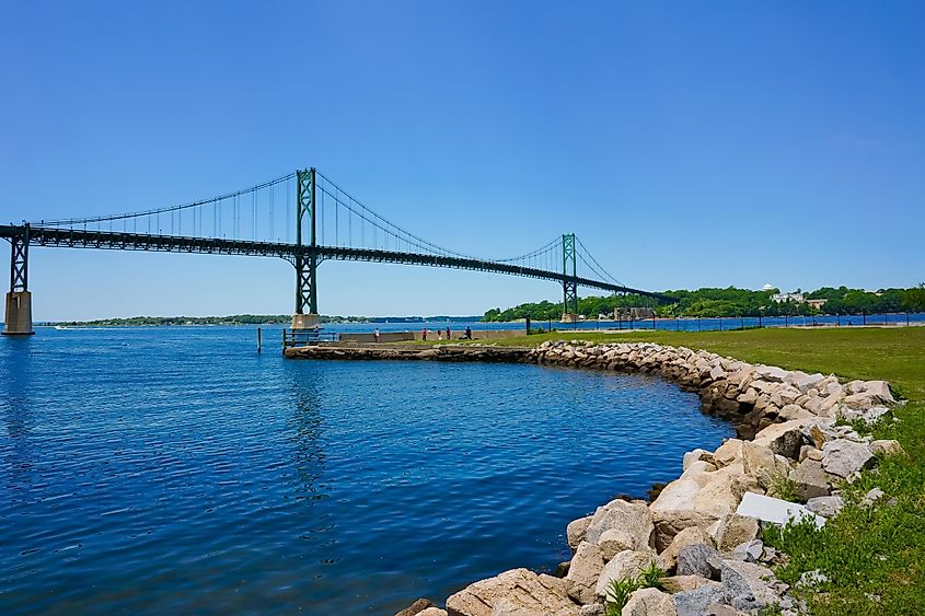 Mt. Hope bridge over Narragansett bay connecting Portsmouth and Bristol, RI, USA.