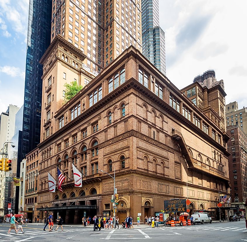 Carnegie Hall in Manhattan, NYC. Image credit: Ajay Suresh from New York, NY, USA, CC BY 2.0 <https://creativecommons.org/licenses/by/2.0>, via Wikimedia Commons