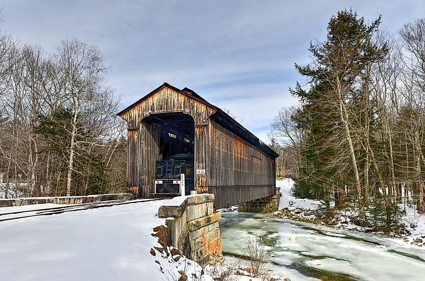 Clark's Trading Post Covered Bridge in Lincoln, New Hampshire.