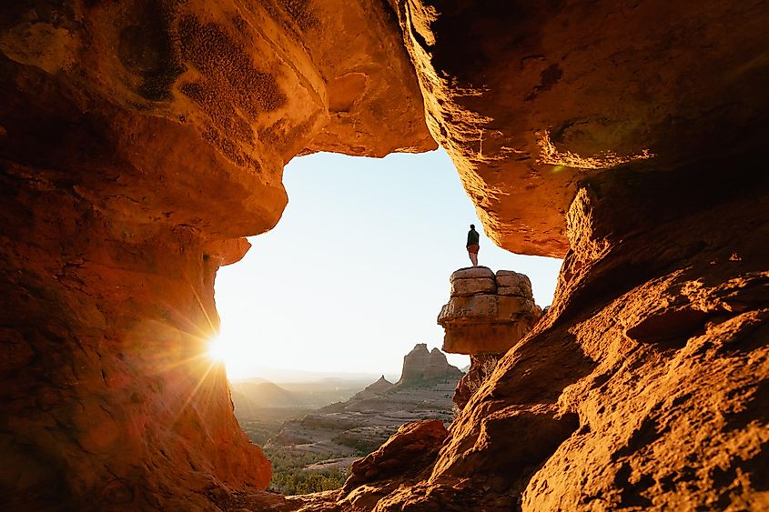 Merry-go-round Rock in Sedona Arizona at sunset.