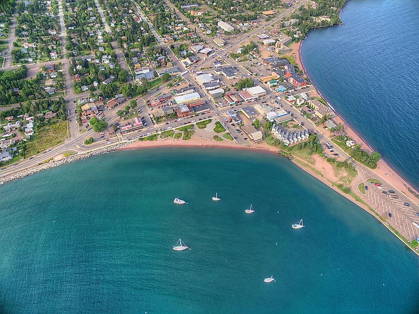 View of the harbor in Grand Marais, Minnesota.