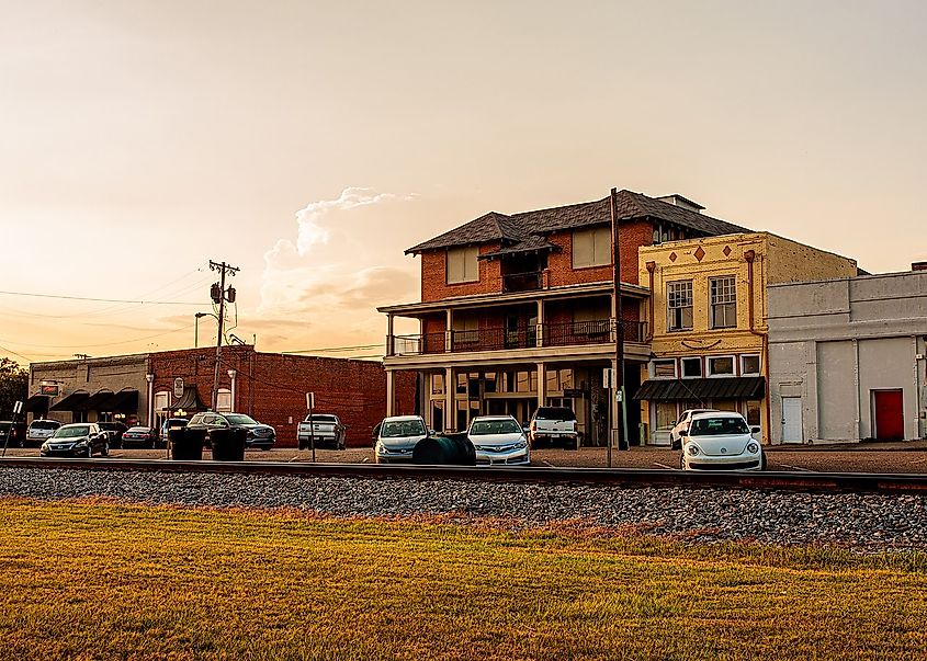 Sunset over West Park Avenue in Downtown Ruston, Louisiana.