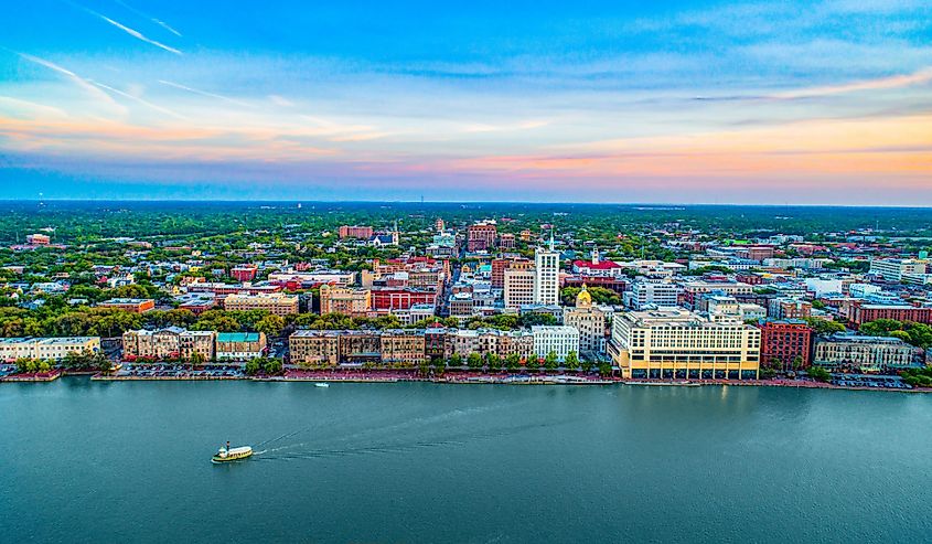 Savannah Georgia Downtown Skyline Aerial.